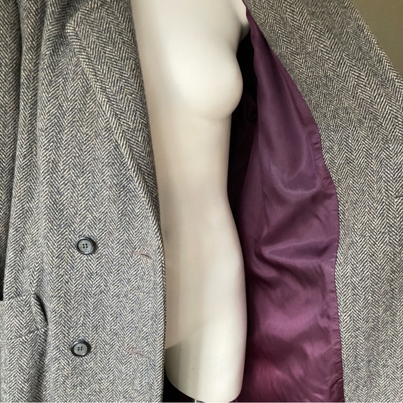J.G. Hook | Vintage Wool Double Breasted Herringbone Trench Duster Coat - Picture 7 of 14